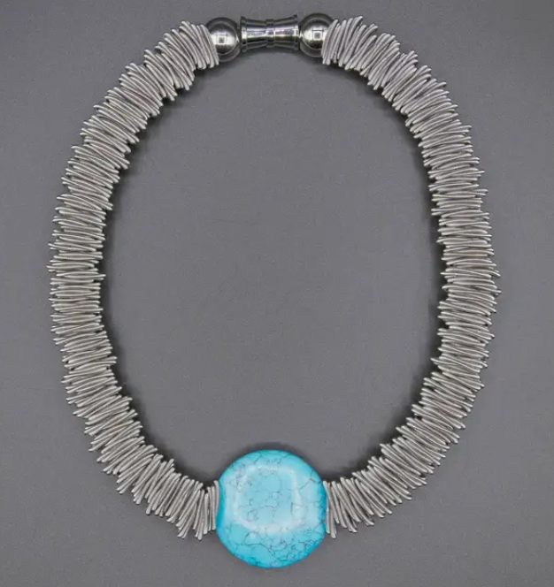 Sea- Neck- S86A- Slvr spring ring w/ Turq