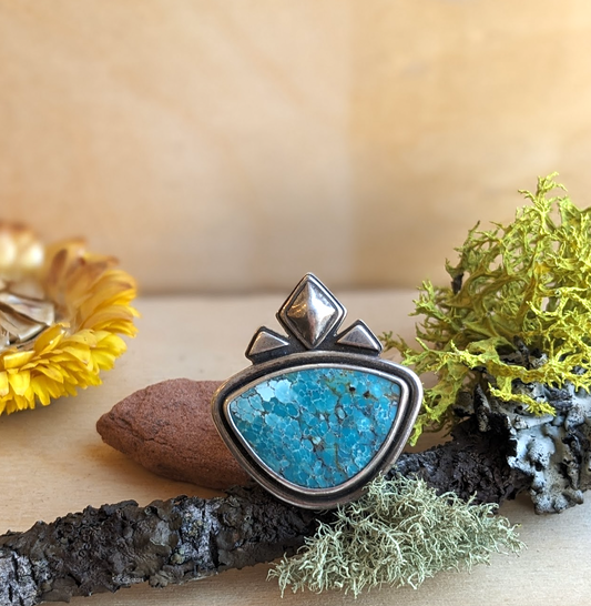 SierraE-Ring-Turquoise Rounded Triangle w/ SS Diamond & Triangles SIze 7.25