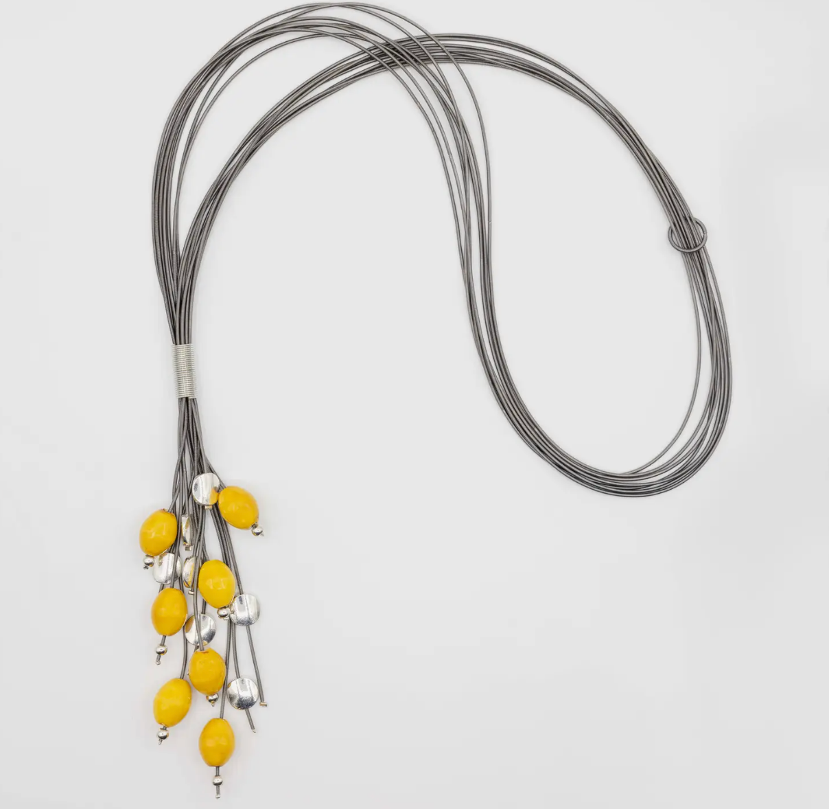 Sea-Neck- S101B- Slate wire lariat w/ Yllw porcelain