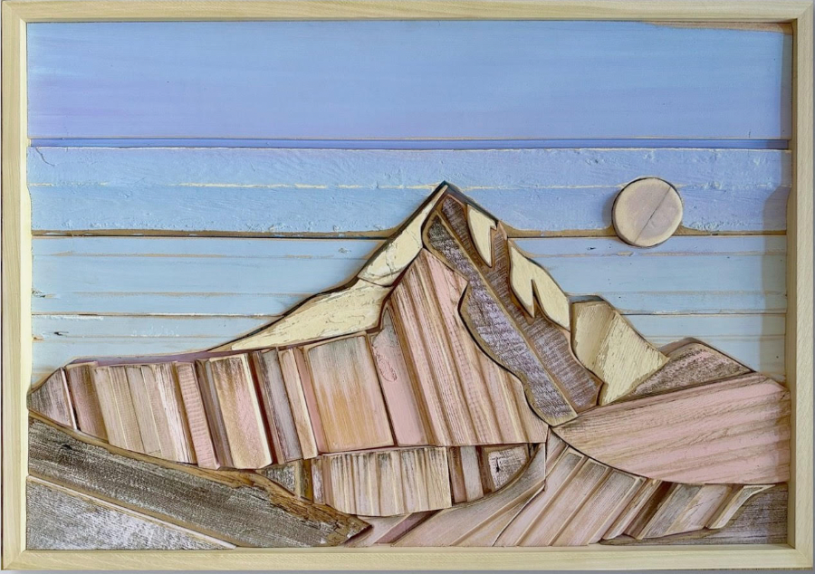 AmandaK- Wood Art- "Moonlight on Lone Peak" 23x 33