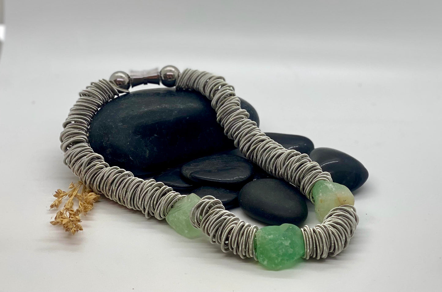 Sea-Neck-1005-slvr spring ring w/ fluorite