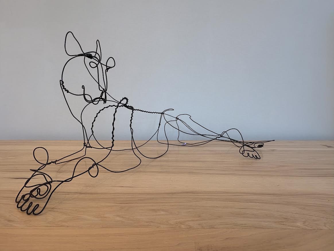 Wire Cat Lounging Sculpture 26x10"