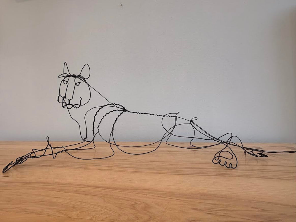 Wire Cat Lounging Sculpture 26x10"