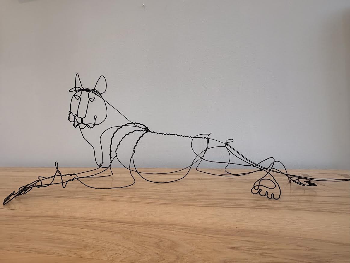 Wire Cat Lounging Sculpture 26x10"