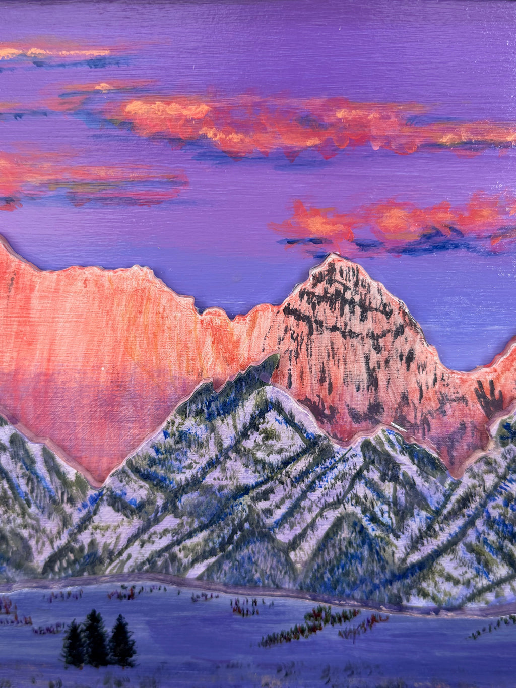 'Winter Sunset on the Bridgers' Framed 8x40"