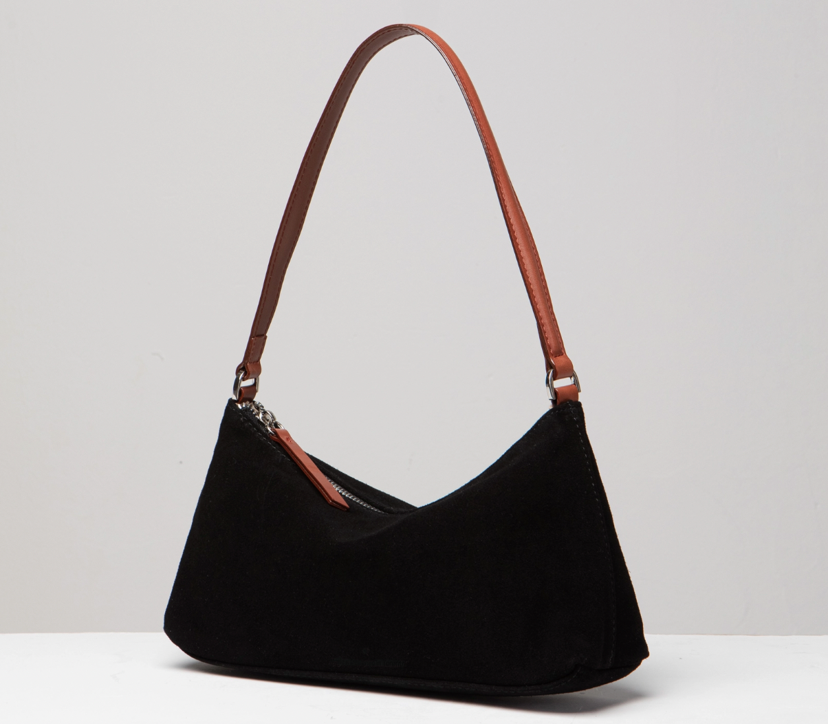 Suede Crescent Shoulder Bag