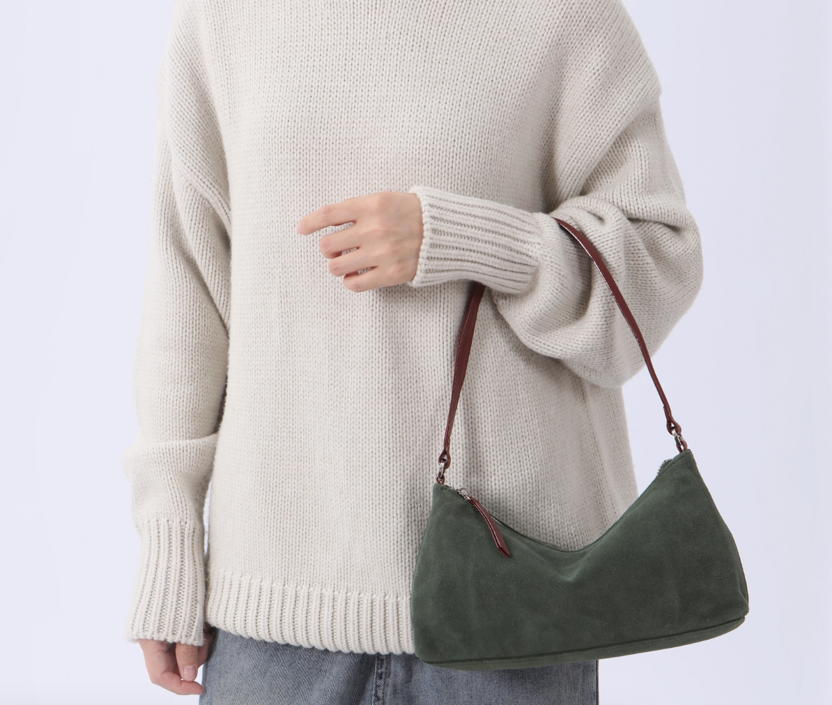 Suede Crescent Shoulder Bag