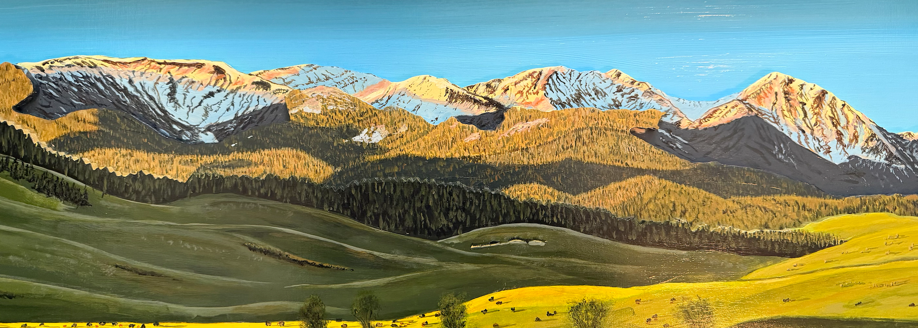 'Spanish Peaks Morning' Framed 10x41