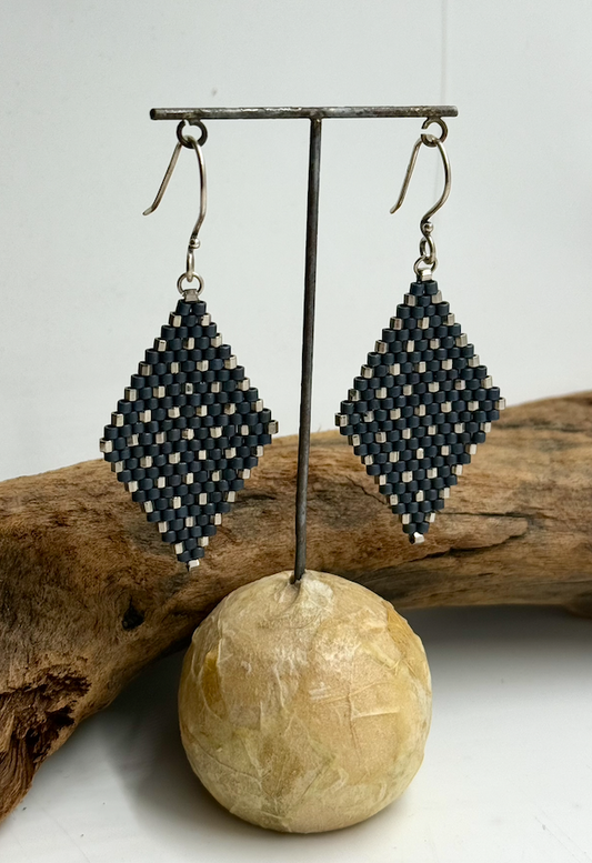 Japanese Glass Bead Diamond Earrings