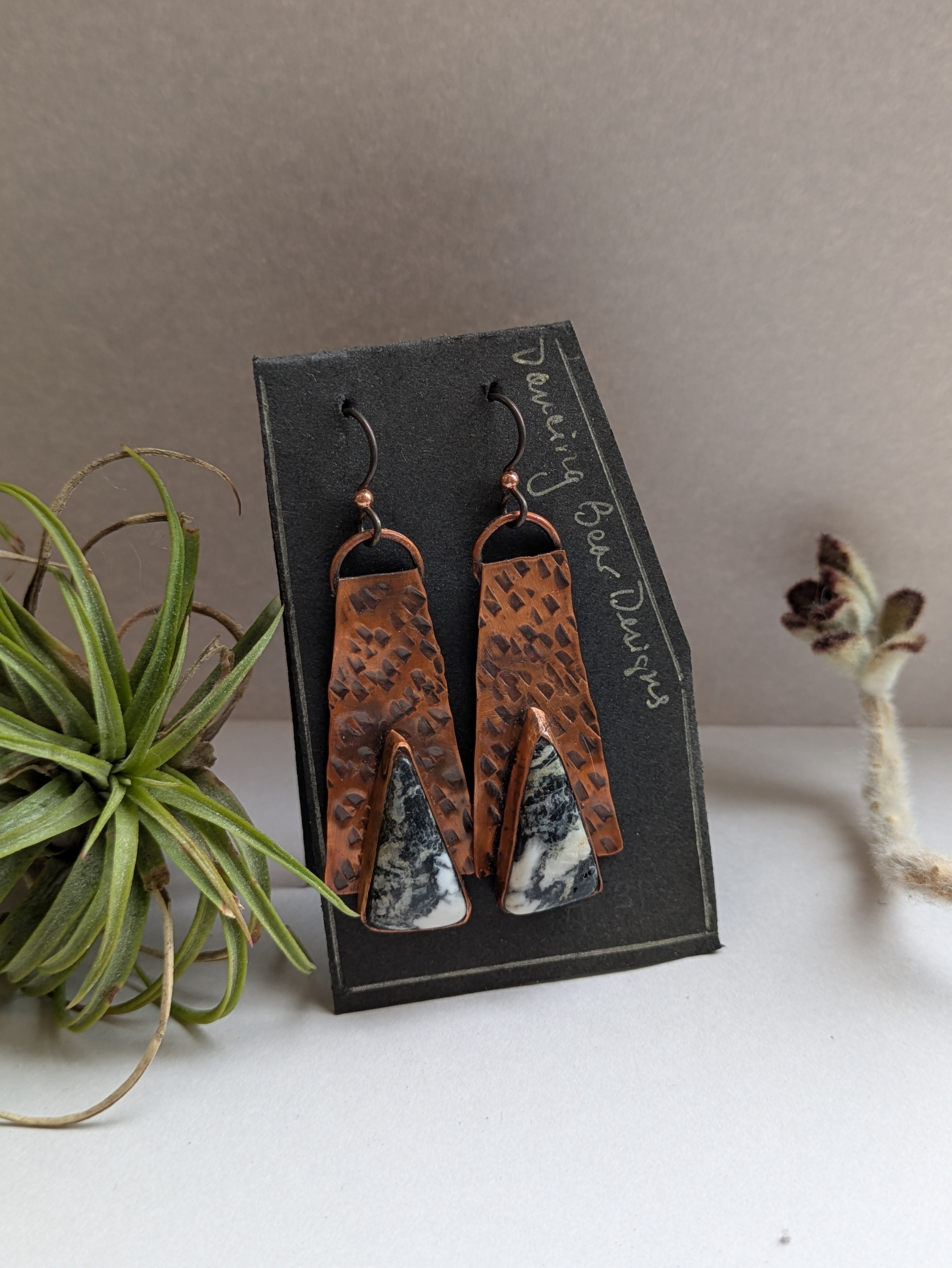 Textured Plate White Buffalo Copper Earrings
