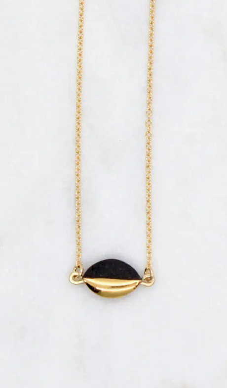 Mini Marquise Horizontal Necklace - Gold Dipped Porcelain