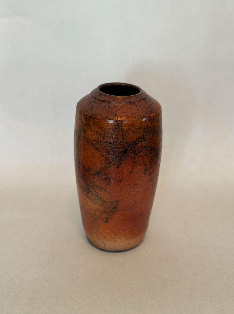 Silkwood- Vase- Orange-  Angled Top- Horse Hair