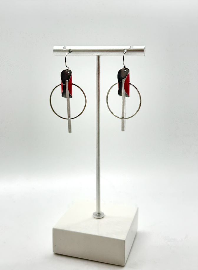 Sat Tab Earrings 2" - Recycled Metal