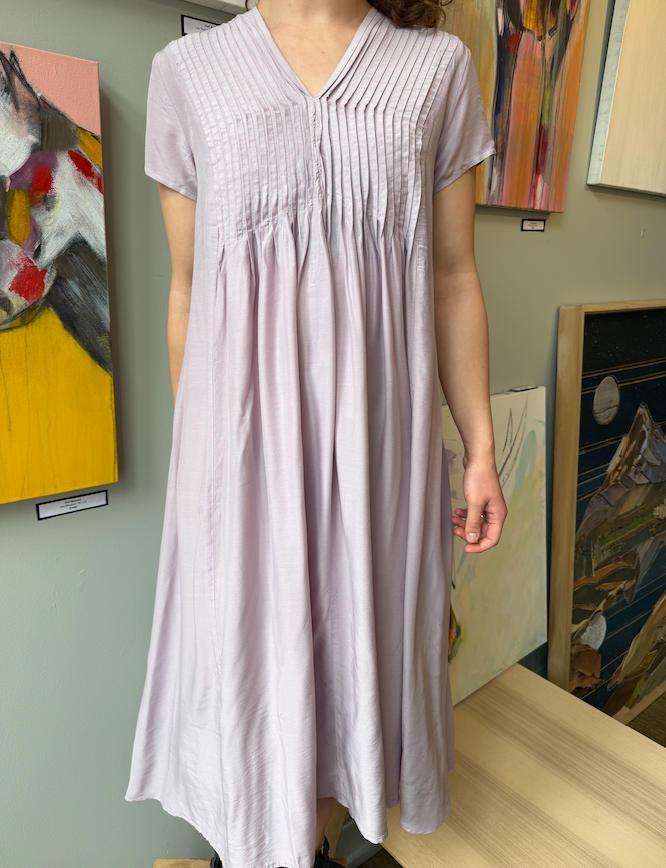 Pleat V-Neck Dress