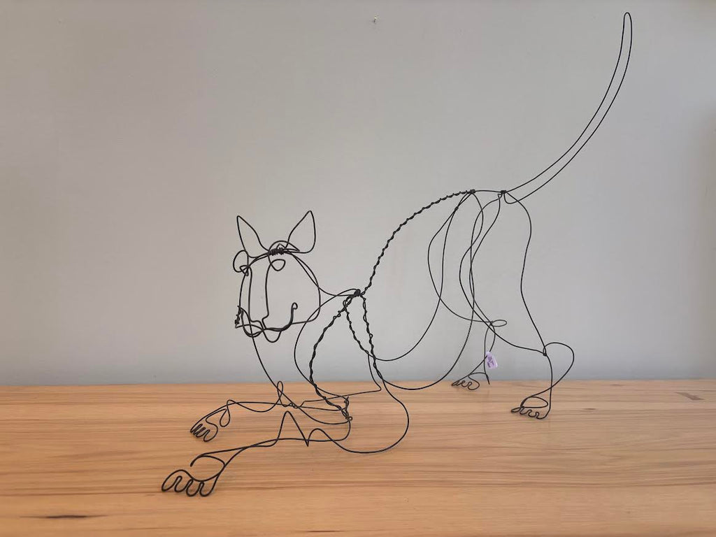 Wire Cat Stretching Sculpture 22x20"