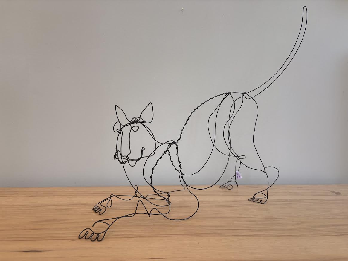 Wire Cat Stretching Sculpture 22x20"