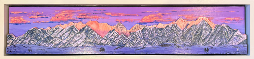 'Winter Sunset on the Bridgers' Framed 8x40"