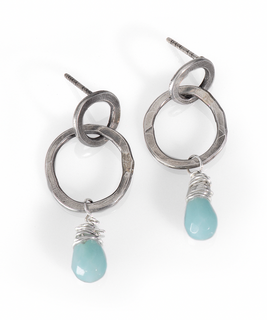 BethG-Ear-ES018-A- Forged Hoops Studs w/Amazonite